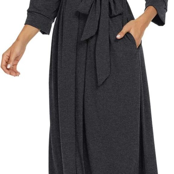 Women Kimono Robes Long Knit Bathrobe Lightweight Soft Knit Sleepwear V-neck Cas - Picture 2 of 5